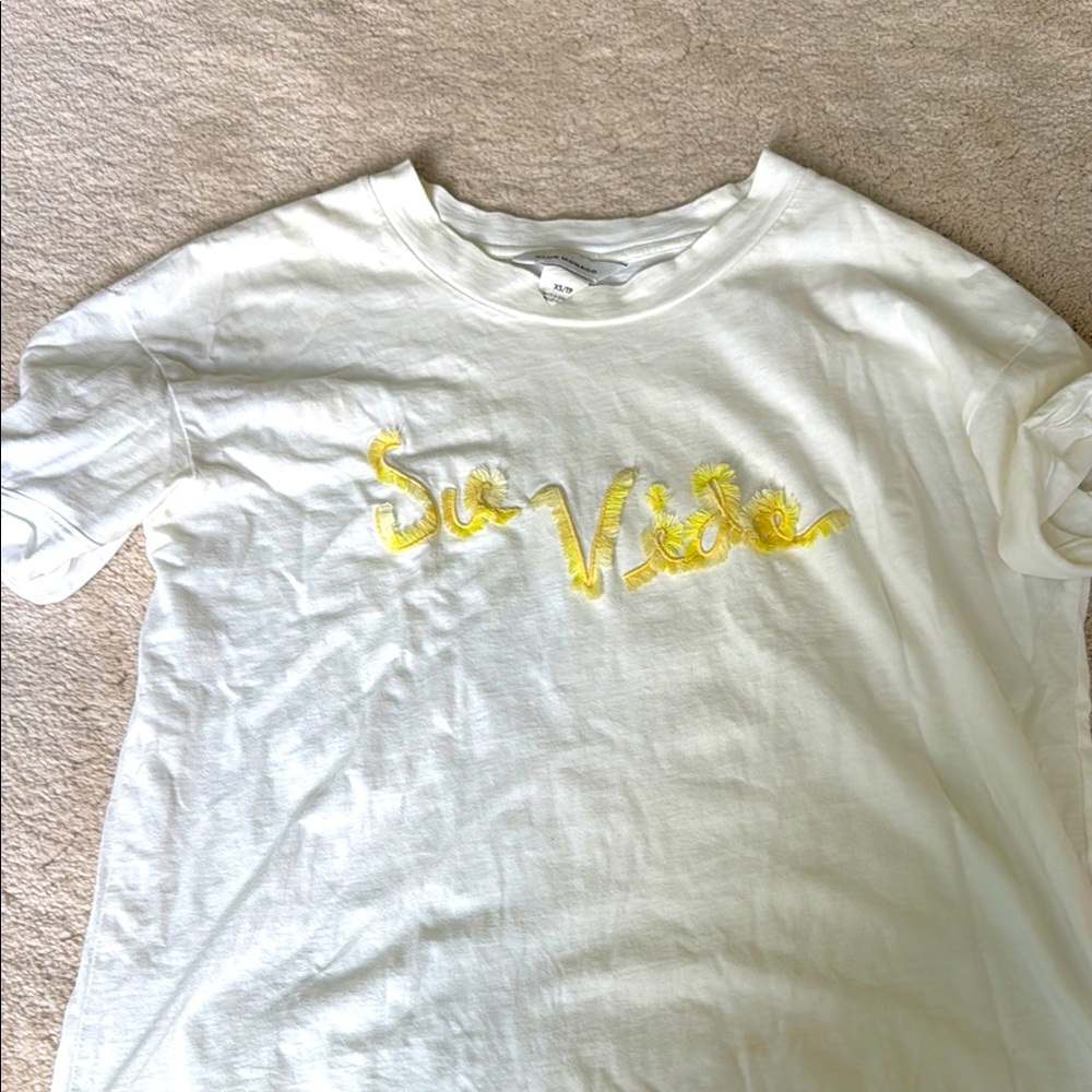 Club Monaco White T-Shirt with Yellow Embroidery